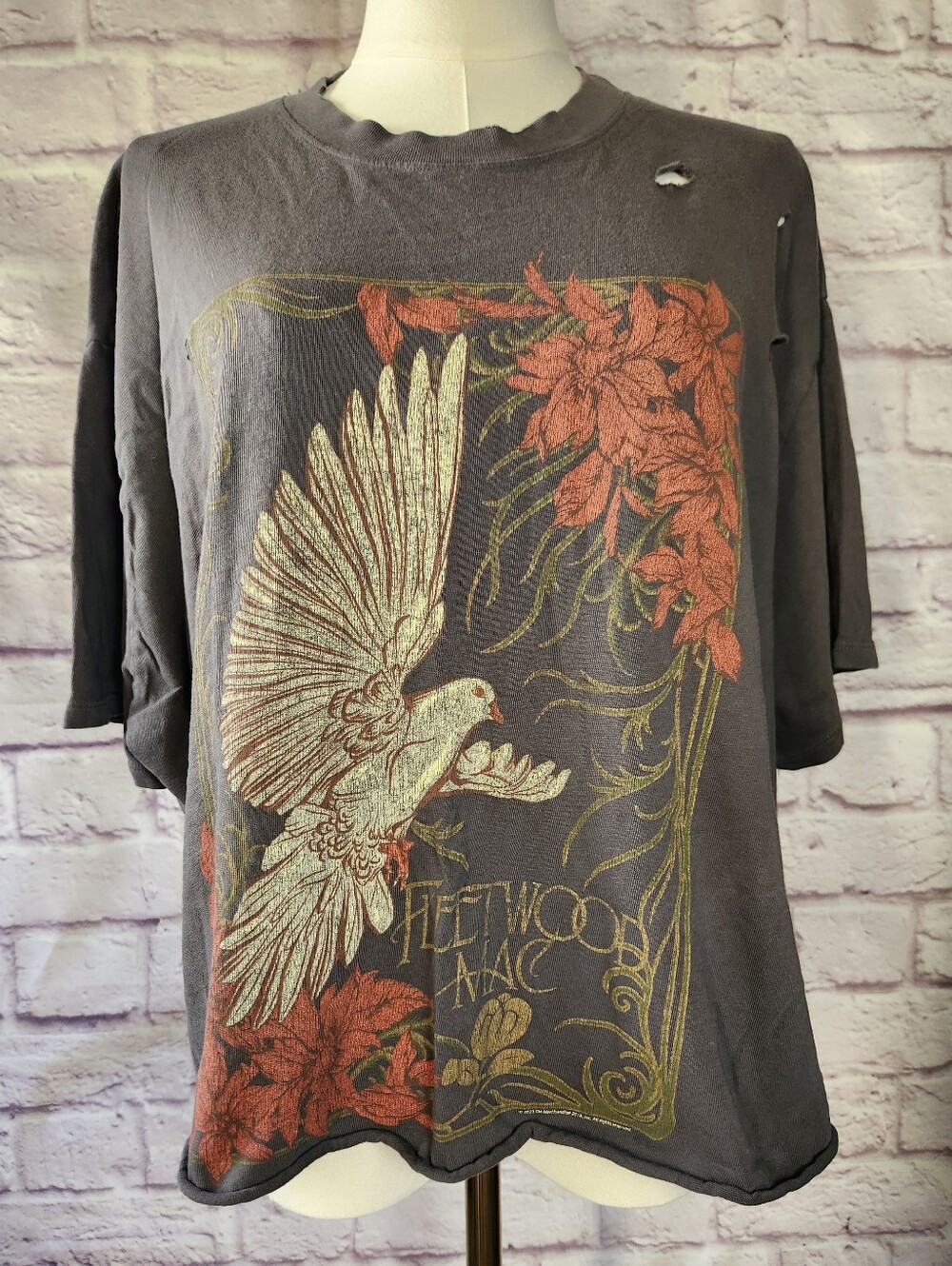 Abercrombie & Fitch Fleetwood Mac Dove Graphic Boyfriend Tee Sz XL distressed